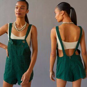 🦋 URBAN OUTFITTERS Emerald Green Sadie Linen Shortall Overall Medium Playsuit